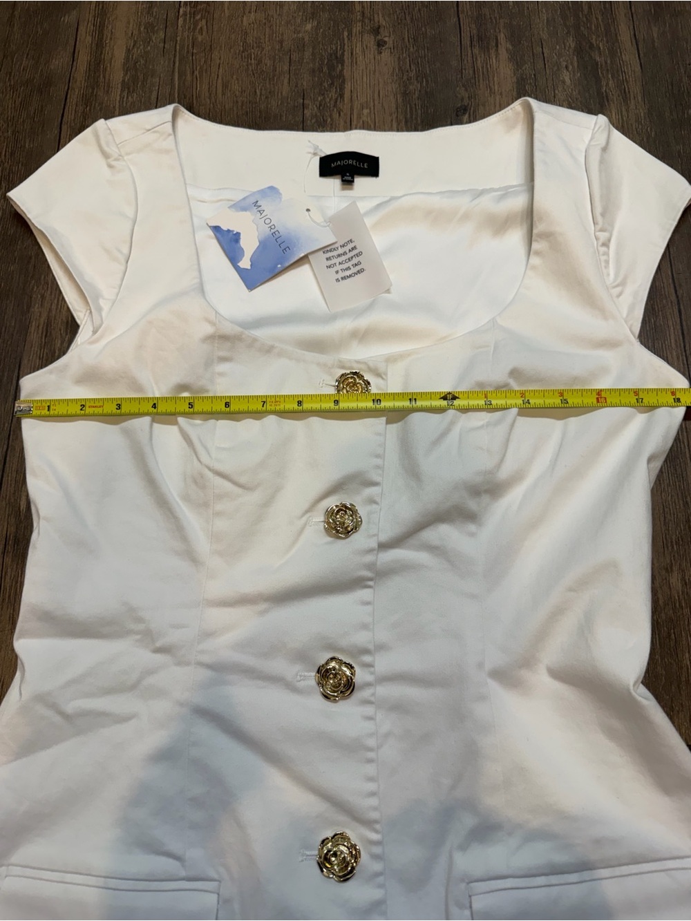 NWT MAJORELLE Genevieve White Short Sleeve Gold Rose Button Mini Dress REVOLVE - Picture 11 of 12